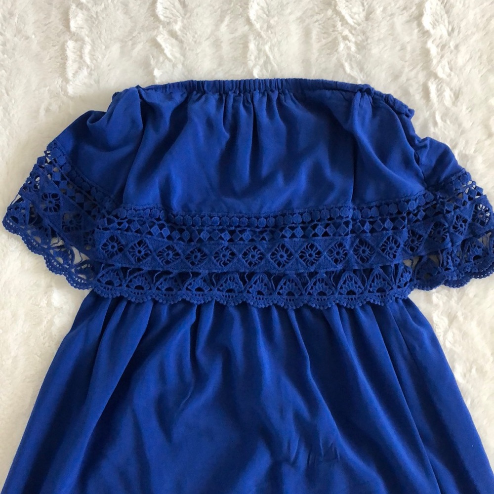 Royal Blue Strapless Summer Dress - Picture 2 of 3